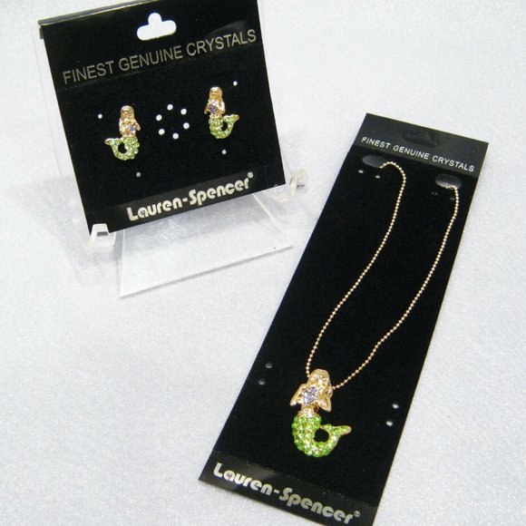 LAUREN SPENCER MERMAID GREEN/PURPLE CRYSTAL PENDANT NECKLACE**NEW! - Picture 2 of 3